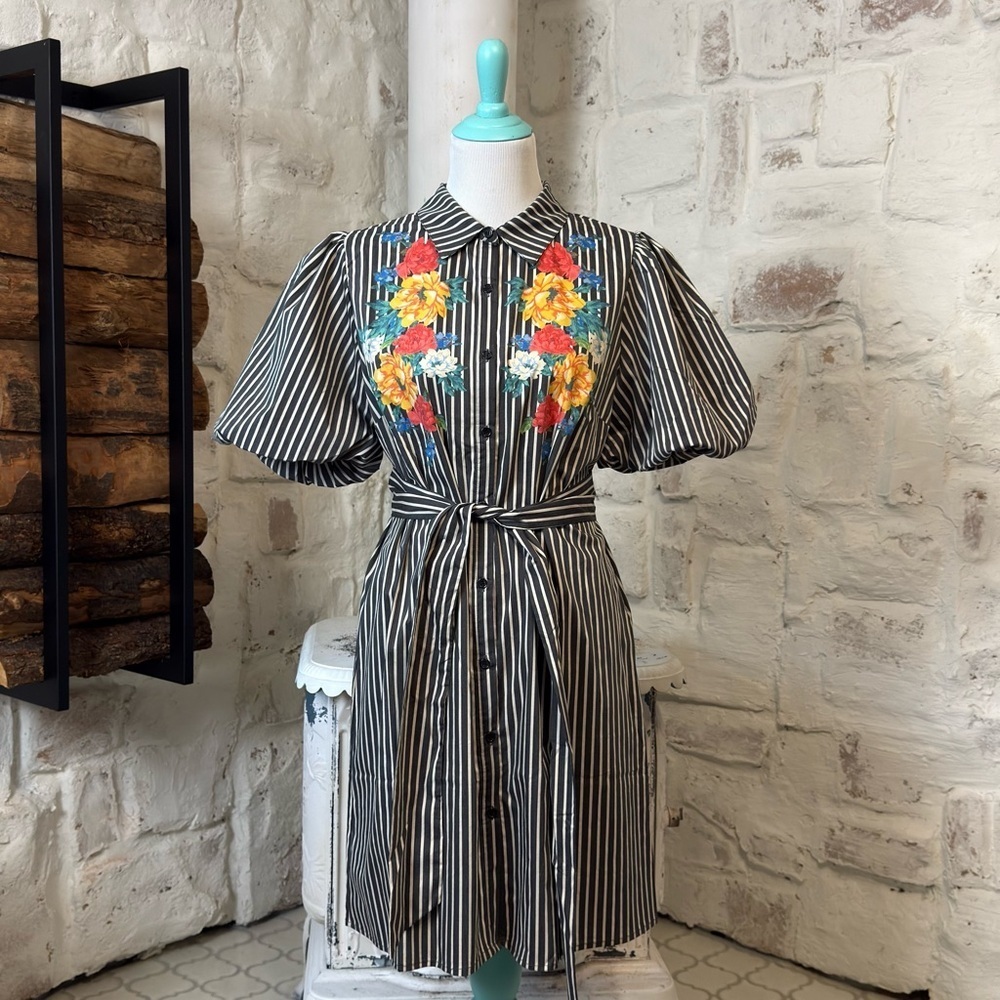 Flying Tomato Striped Shirt with Floral Design